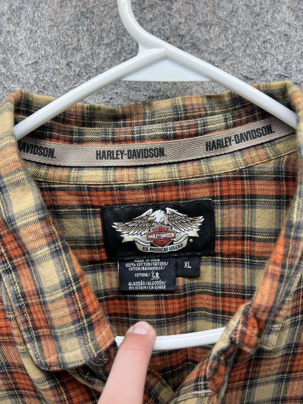 Harley-Davidson Shirt Mens XL Orange Plaid Long Sleeve Snap Front Flannel Casual - Picture 2 of 10